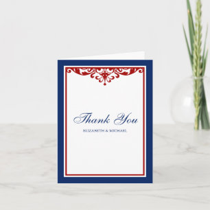 Navy Blue and Red Flourish Thank You Card