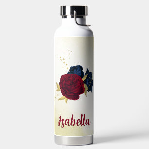  navy blue and red flowers greenery  water bottle