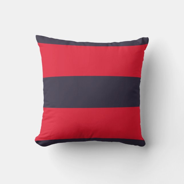 Navy Blue and Red Large Striped Outdoor Pillow (Front)