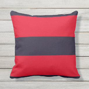 Navy Blue and Red Large Striped Outdoor Pillow