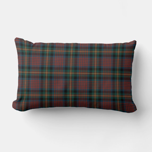 Navy Blue and Red MacLennan Clan Scottish Plaid Lumbar Pillow (Front)