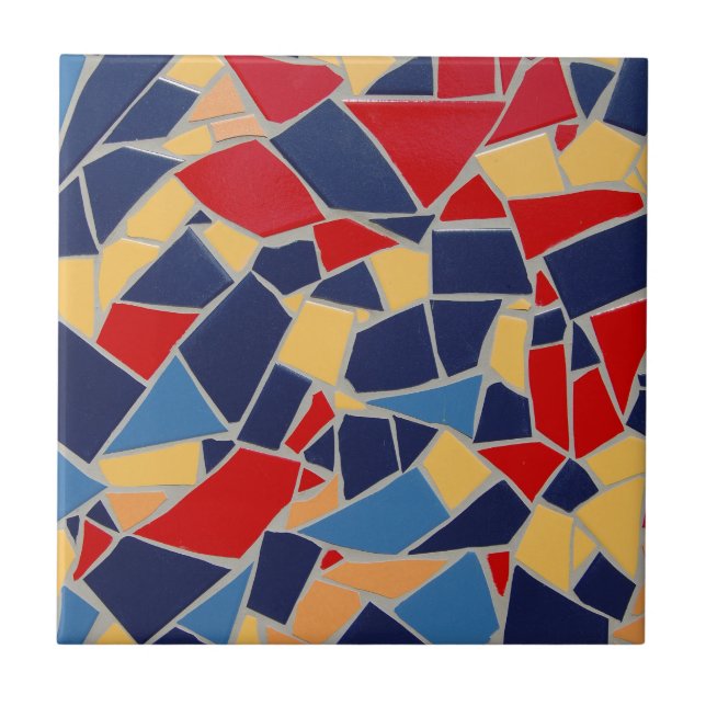 Navy Blue and Red Mosaic Ceramic Tile (Front)