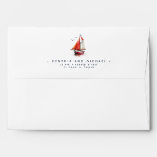 Navy Blue and Red Nautical Sailboat Envelope