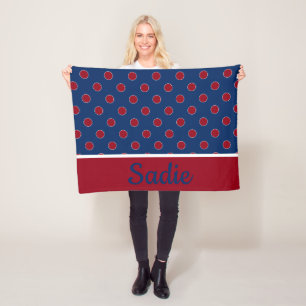 Navy Blue and Red Polka Dot Personalized Fleece Blanket
