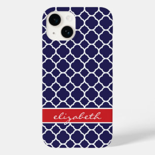 Navy Blue and Red Quatrefoil Monogram Case-Mate iPhone 14 Case