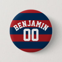 Navy Blue and Red Rugby Stripes Name Number