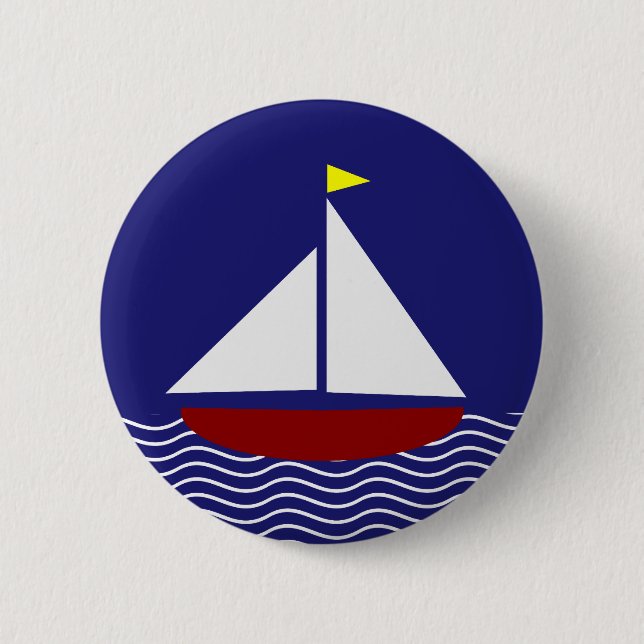 Navy Blue and Red Sailboat Design 2 Inch Round Button (Front)