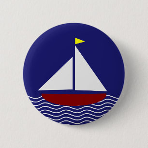 Navy Blue and Red Sailboat Design 2 Inch Round Button