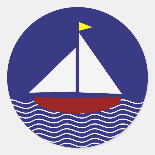 Navy Blue and Red Sailboat Design Classic Round Sticker (Front)
