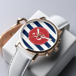 Navy Blue and Red Stripes Pattern Monogram Watch<br><div class="desc">Modern and trendy design features a chic horizontal stripes pattern and can be personalized with your monogram, initials, name, or any text of your choice.</div>