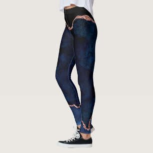 navy blue and rose gold agate leggings