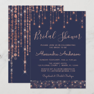 Navy Blue and Rose Gold Bridal Shower Invitation
