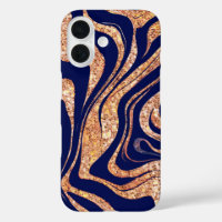   Navy Blue And Rose Gold Glitter Zebra Monogram