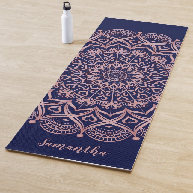Navy Blue and Rose Gold Mandala Personalized Yoga Mat (In Situ)