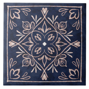 Navy Blue and Rose Gold Modern Tile
