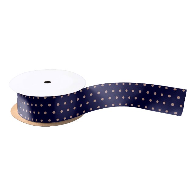 Navy Blue and Rose Gold Textured Polka Dot Pattern Satin Ribbon (Spool)