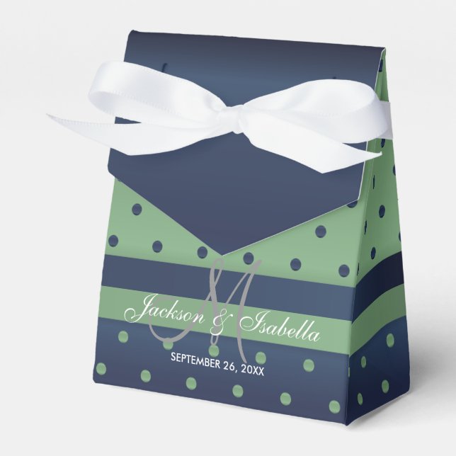 Navy Blue and Sage Green Polka Dots Favor Box (Front Side)