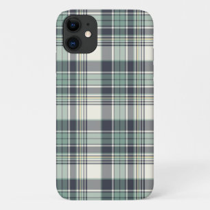 Navy Blue and Seafoam Coastal Plaid iPhone 11 Case