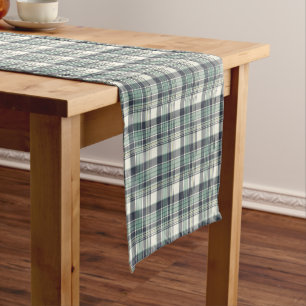 Navy Blue and Seafoam Green Plaid Short Table Runner
