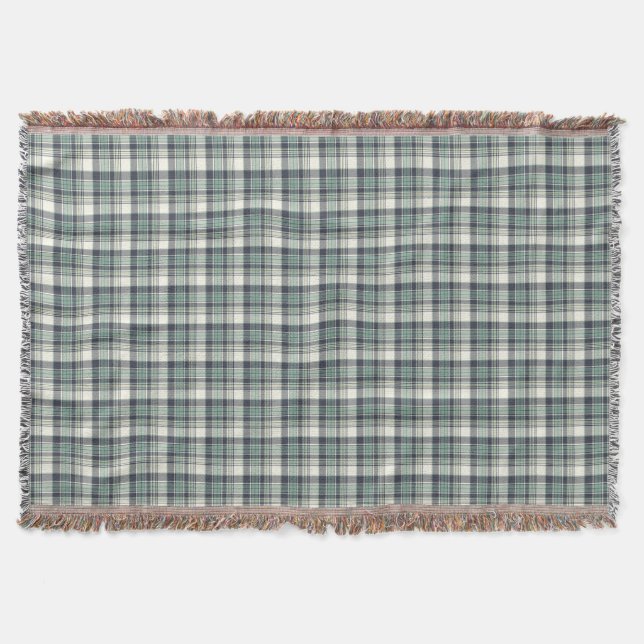 Navy Blue and Seafoam Green Plaid Throw Blanket (Front)