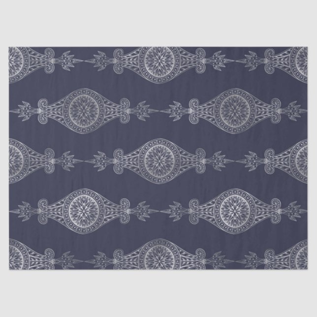 Navy Blue and Silver Abstract Boho Pattern Tissue Paper (Front)
