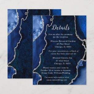 Navy Blue and Silver Agate Wedding Details Enclosure Card