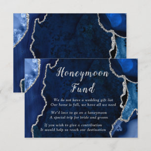 Navy Blue and Silver Agate Wedding Honeymoon Fund Enclosure Card