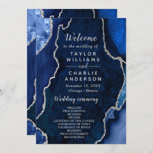 Navy Blue and Silver Agate Wedding Program