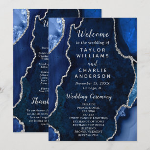 Navy Blue and Silver Agate Wedding Program