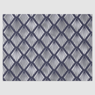 Navy Blue and Silver Art Deco Diamond Pattern Tissue Paper