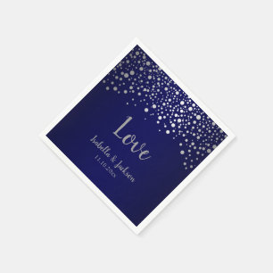 Navy Blue and Silver Confetti Dots Napkin