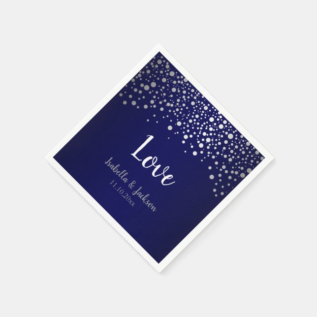 Navy Blue and Silver Confetti Dots Napkin (Corner)
