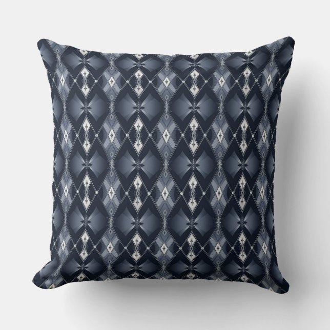 Navy blue and silver diamond pattern throw pillow (Front)