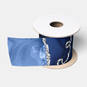 Navy Blue and Silver Faux Glitter Agate Satin Ribbon