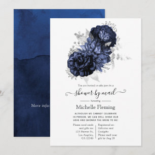 Navy Blue and Silver Floral Shower by Mail Invitation
