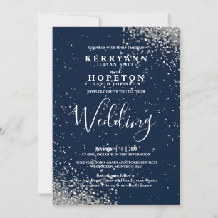 Navy Blue and Silver Glitter  Invitation