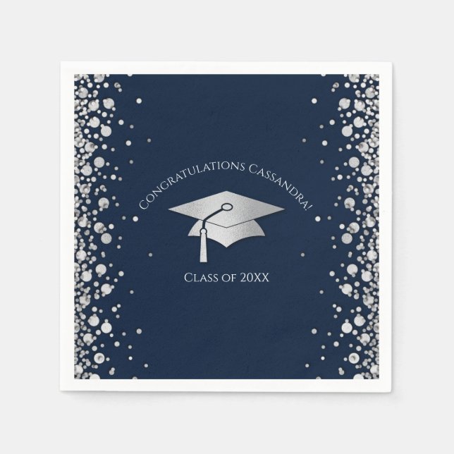 Navy Blue and Silver Graduation Napkin (Front)