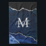 Navy Blue and Silver Marble Agate Kitchen Towel<br><div class="desc">This kitchen towel features an elegant and glamourous agate marble background with geode gemstone detailing and faux silver glitter accents. The monogram combines handwritten script and modern sans serif fonts for a classy and sophisticated look. This will make the ideal gift as it can be customized with a name and...</div>