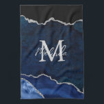 Navy Blue and Silver Marble Agate Kitchen Towel<br><div class="desc">This kitchen towel features an elegant and glamourous agate marble background with geode gemstone detailing and faux silver glitter accents. The monogram combines handwritten script and modern sans serif fonts for a classy and sophisticated look. This will make the ideal gift as it can be customized with a name and...</div>