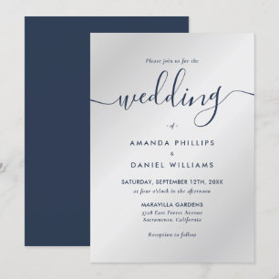 Navy Blue and Silver Modern Wedding Invitation