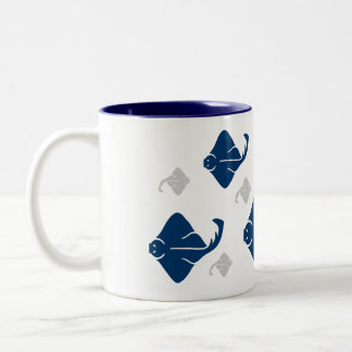 Navy Blue and Silver Stingray Fish Two-Tone Coffee Mug