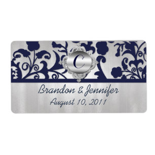 Navy Blue and Silver Tone Wedding Mini Wine Labels