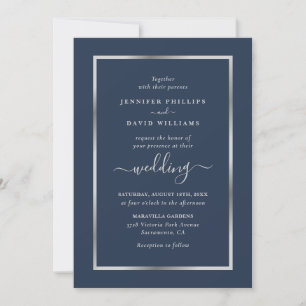 Navy Blue and Silver Wedding Invitation