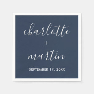 Navy Blue and Silver Wedding Shower Napkin