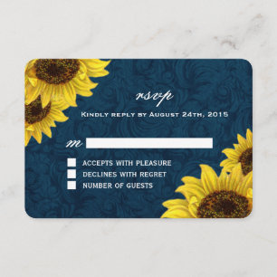 Navy Blue and Sunflower RSVP Cards