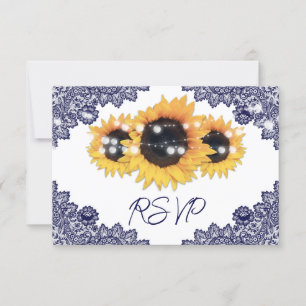 Navy Blue and Sunflower Wedding RSVP Card