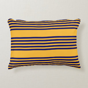 Navy blue and sunny yellow five stripes pattern accent pillow
