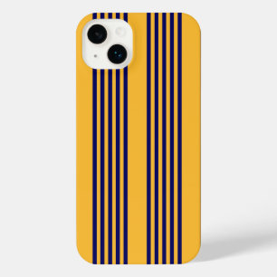 Navy blue and sunny yellow five stripes pattern iPhone 14 plus case
