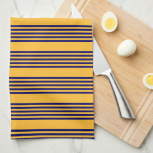 Navy blue and sunny yellow five stripes pattern kitchen towel
