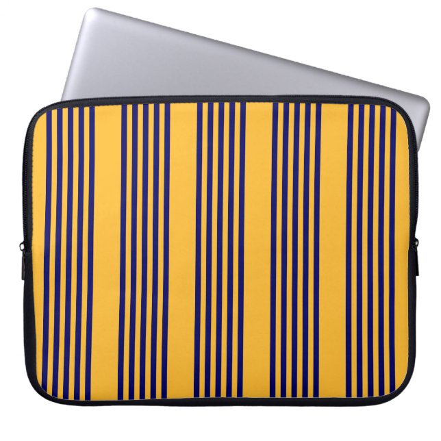 Navy blue and sunny yellow five stripes pattern laptop sleeve (Front)